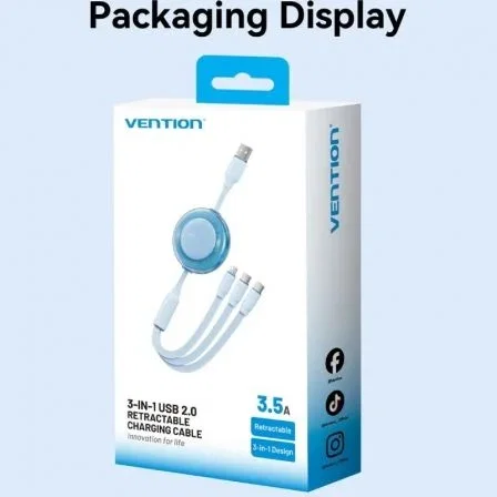 Vention Cable Retráctil 3 en 1 USB-A, USB-C y Lightning, 1.1m, Negro